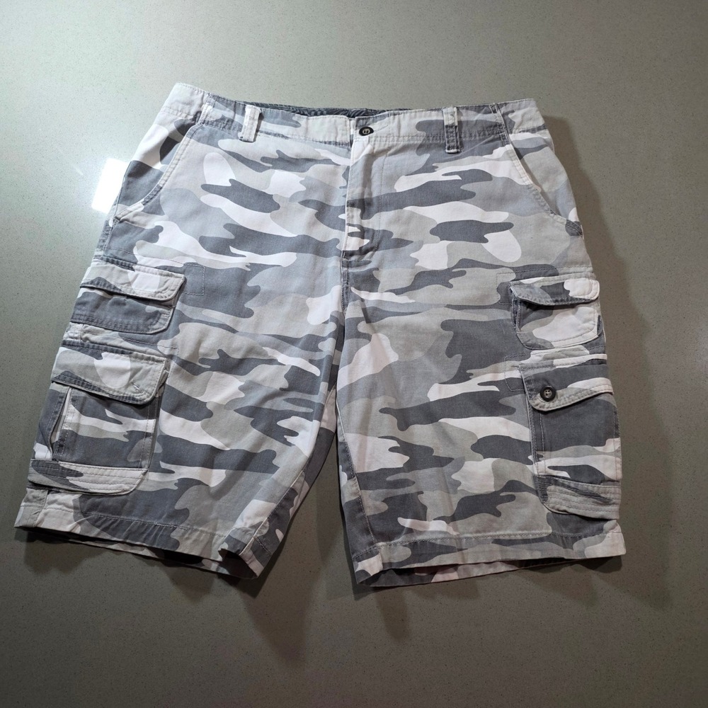 OP Ocean Pacific Mens Cargo Shorts Size 38 Tusk Camo Gray White Cotton OM12Y004A